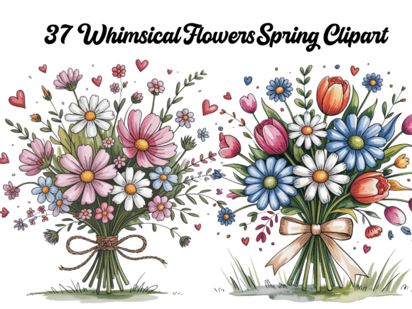 Download Whimsical Spring Flower Clipart Bundle - Flower clipart Collection